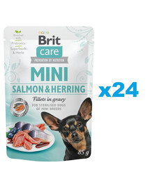 BRIT Care Mini Pouch Losos a sleď sterilizované 24x85g vlhké krmivo pre kastrovaných psov malých plemien