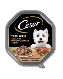 CESAR sada 14x150 g placiek pre dospelých psov v omáčke s hovädzím mäsom, morčacím mäsom a bylinkami