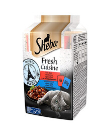 SHEBA Fresh Cuisine Taste of Paris kompletné krmivo pre dospelé mačky (s hovädzím mäsom, s bielou rybou) vrecúško 6x50g