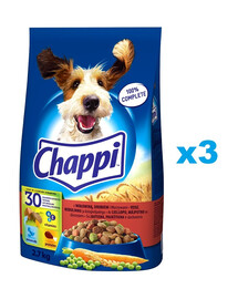 CHAPPI Suché krmivo s hovädzím mäsom 3x2,7 kg pre dospelých psov
