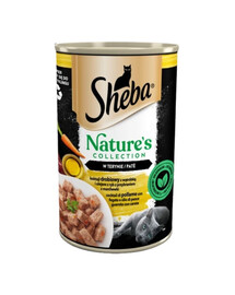 SHEBA Nature's Collection 400 g Konzerva s hydinou, pečeňou, rybím olejom a mrkvou pre dospelé mačky