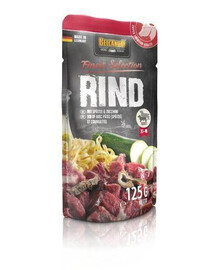 BELCANDO Finest Selection hovädzie mäso s knedľou a cuketou 125 g mokré krmivo pre psov, hovädzie mäso s knedľou a cuketou 125 g