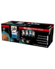 SHEBA Sauce Collection rybacie maškrty v omáčke 40x85 g s lososom, bielou rybou, tuniakom, treskou