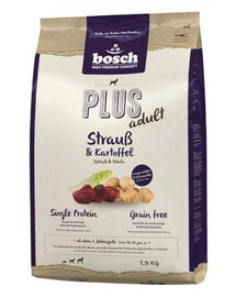 Bosch Plus Adult Pštros & Potato, 2,5 kg krmivo pre dospelých, citlivé psy všetkých plemien, 2,5 kg