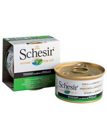 Schesir krmivo pro kočky tuňák v konzervě s kuřecími filety v želé 85g