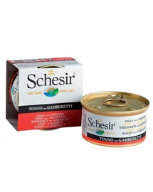 Schesir krmivo pre mačky tuniak v konzerve s krevetami v želé 85g