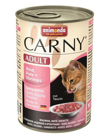  Animonda Carny Adult Rind, Pute + Schrimps konzerva pre dospelé mačky s hovädzím mäsom, morčacím mäsom a krevetami 400g