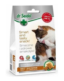 Dermapharm Dr Seidel Smart and Tasty Snack Taurine and Malt Extract Malt 50g - pamlsky pro kočky s taurinem a sladovým extraktem a k odplevelení 50g
