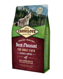 Carnilove For Adult Cats Hairball Control Duck & Pheasant 2 kg - granule pro dospělé kočky pro podporu odstavu s kachnou a bažantem 2 kg