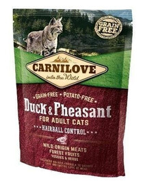 Carnilove For Adult Cats Hairball Control Duck & Pheasant 400g - suché krmivo pro dospělé kočky s problémy s chlupovými kuličkami s kachnou a bažantem 400g