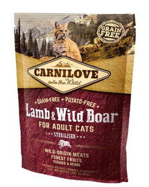 Carnilove For Adult Cats Sterilised Lamb & Wild Boar 400g - suché krmivo pre dospelé sterilizované mačky s jahňacím a diviačím mäsom 400g