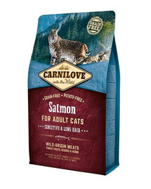 Carnilove For Adult Cats Sensitive & Long Hair Salmon 2 kg - granule pro dospělé dlouhosrsté kočky s citlivým zažívacím traktem s příchutí lososa 2 kg