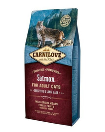 Carnilove For Adult Cats Sensitive & Long Hair Salmon 6 kg - granule pro dospělé dlouhosrsté kočky s citlivým zažívacím traktem s příchutí lososa 6 kg
