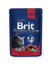 Brit For Wellness & Beauty Beef Stew & Peas 100g - vlhké krmivo pro kočky s hovězím masem a hráškem 100g