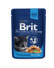 Brit For Wellness & Beauty Chicken Chunks for Kitten 100g - vlhké krmivo pro koťata s kuřecím masem 100g