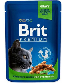 Brit For Wellness & Beauty s kuřecími plátky pro sterilizované kočky 100g - vlhké krmivo pro sterilizované kočky s kuřecím masem v omáčce 100g