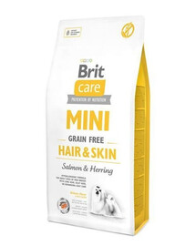Brit Care Mini Grain-Free Hair & Skin 2 kg hypoalergénne granule bez obilnín pre dospelých psov miniatúrnych plemien s dlhou srsťou 2 kg