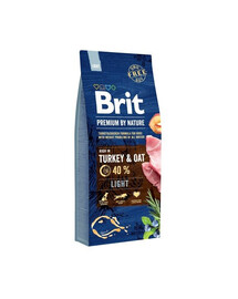 Brit Premium By Nature Ľahké morčacie a ovsené nízkokalorické granulované morčacie a ovsené vločky pre psov 15 kg