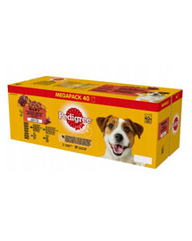 Pedigree Adult sáčok kapsičky mix príchutí pre psov (s hovädzím, kuracím, jahňacím, hydinovým) 40 x 100 g