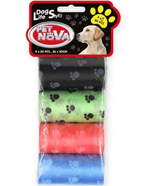 Pet Nova Dog Life Style Vrecká na psie exkrementy, 4 role x 20 ks, rôzne farby s potlačou labiek