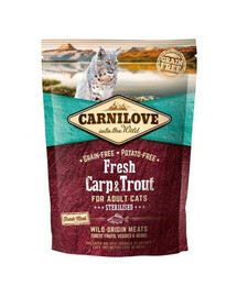 CARNILOVE Cat fresh Carp & Trout Sterilised Adult suché krmivo pre kastrované a sterilizované mačky bez obilnín 400 g