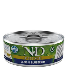 Farmina N&D Cat Prime Lamb & Blueberry 80 g - krmivo pre mačky v konzerve s jahňacinou a čučoriedkami