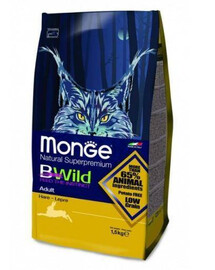 MONGE BWild Adult krmivo pre dospelú mačku s 1,5 kg zajačieho mäsa