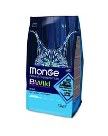 MONGE BWild Anchovies 1,5 kg bezobilné krmivo pre dospelé mačky so šprotami 1,5 kg