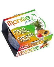 MONGE Fruit krmivo pre mačky kura s ovocím pre dospelé mačky 80 g