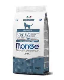 MONGE Monoproteín Cat Sterilized granule pre dospelé sterilizované mačky so pstruhmi 400 g