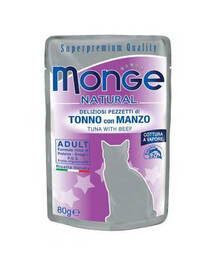 MONGE krmivo pre mačky tuniak s hovädzím mäsom v želé 80 g