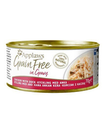 APPLAWS Cat Tin Grain Free 70 g mokré krmivo pre mačky s kuracím a kačacím mäsom v omáčke 70 g