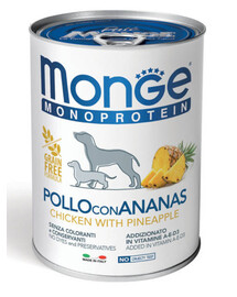 MONGE Dog Fruit Monoproteín konzerva pre psov s kuracím mäsom a ananásom 400 g