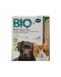 PESS BIO Spot-on kvapky na kliešte a blchy pre malé psy a mačky 4x1 g s neemovým olejom