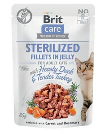 BRIT Care filety v Jelly Sterilized Duck&Turkey 85 g vlhké krmivo pre sterilizované mačky