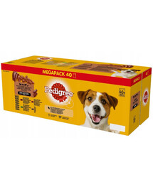 PEDIGREE Adult sáčok kapsičky mix príchutí pre psov v omáčke (hovädzie s jahňacím, jahňacie s pečeňou, hovädzie s pečeňou a kačicou) 40 x  100 g