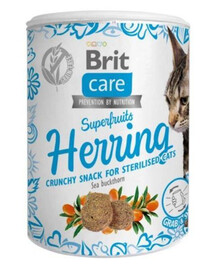 Brit Care Cat Snack Superfruits Herring maškrta pre dospelých, sterilizované mačky 100 g