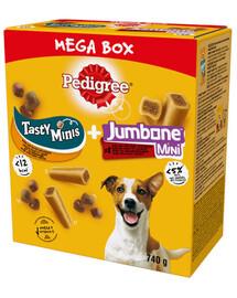 Pedigree Tasty Minis + Jumbone Mega Box 740 g maškrty pre psov