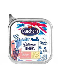 Butcher's Delicious Dinners, kúsky s lososom v omáčke paštéta pre mačky 100 g