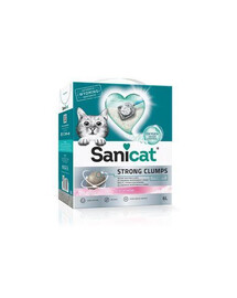 SANICAT Strong Clumps biele bentonitové podstielka s vôňou detský púder 10 l