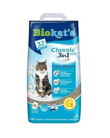 BIOKAT'S Classic 3v1 Fresh cotton blossom bentonitová podstielka pre mačky s vôňou bavlny 10 l