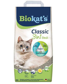 BIOKAT'S Classic 3v1 Fresh bentonitové podstielka s vôňou čerstvej trávy pre mačky 18 l