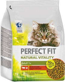 PERFECT FIT Natural Vitality s hovädzím a kuracím mäsom pre dospelé mačky 3x 2,4 kg