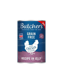 Butcher's Original Recipe in Jelly, kúsky s kuracím mäsom v želé konzerva pre psov 400 g