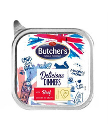 Butcher's Delicious Dinners, kousky s hovězím masem v omáčce 100 g - paštika pro kočky