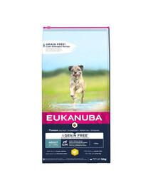 Eukanuba Grain Free Adult, S/M, Chicken 12 kg granule pre dospelých psov malých a stredných plemien, 12 kg