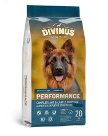 DIVINUS Performance pre nemeckých ovčiakov a aktívnych psov 20 kg granule pre dospelých psov 20 kg