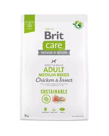 Brit care dog sustainable adult medium chicken insect granule pre dospelých psov stredných plemien 3 kg