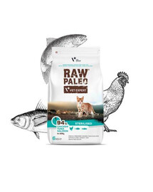 VETEXPERT Raw Paleo Sterilized Chicken&Tuna&Losos pre kastrované mačky 6 kg