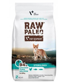 VETEXPERT Raw Paleo Sterilized Chicken&Tuna&Losos pre kastrované mačky 2 kg